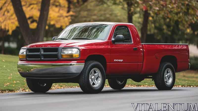 Classic Red Truck in a Fall Setting AI Image