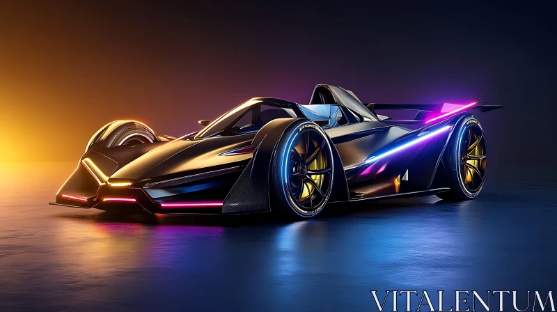 Sleek Electric Concept Car in Neon Lighting AI Image