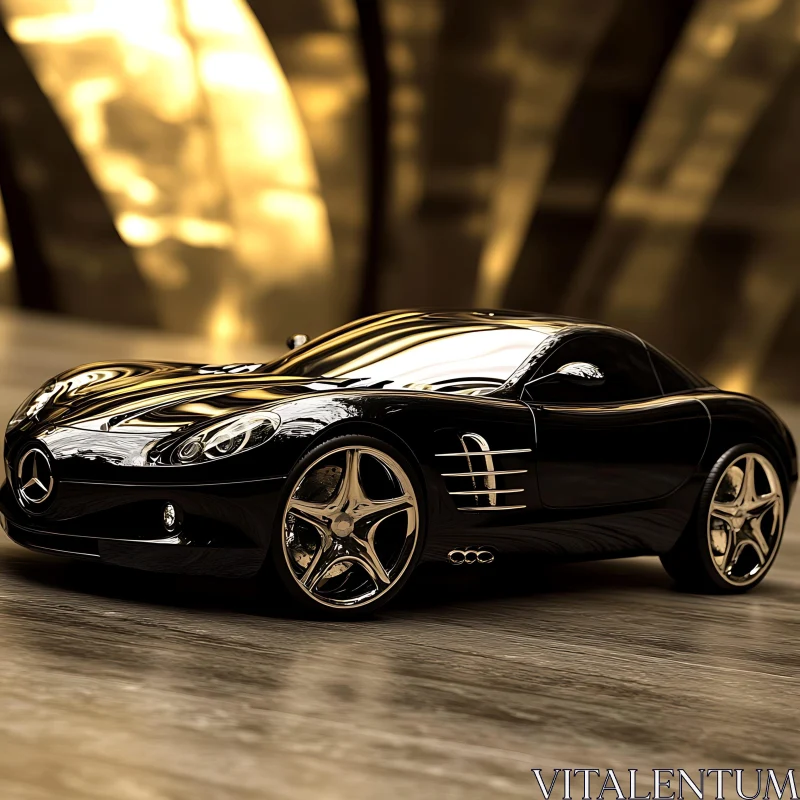 Luxury Black Mercedes with Golden Background AI Image