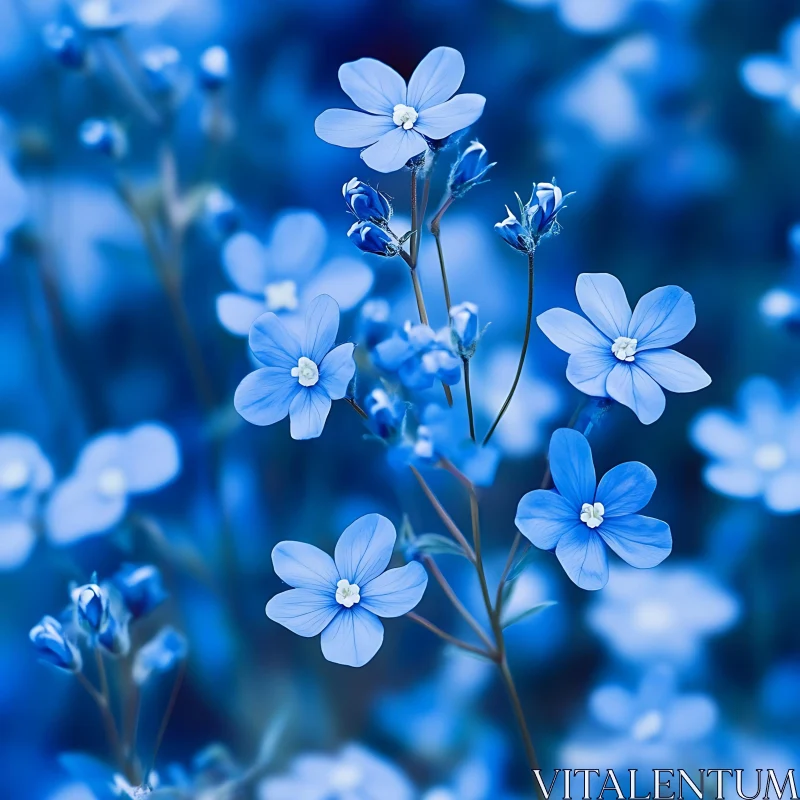 Dreamy Blue Blossoms Captured in Macro AI Image