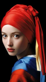 Captivating Girl with Pearl Earring and Red Scarf - Digital Airbrushing