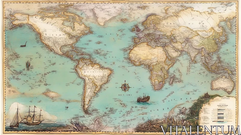 Historical World Map with Illustrations AI Image