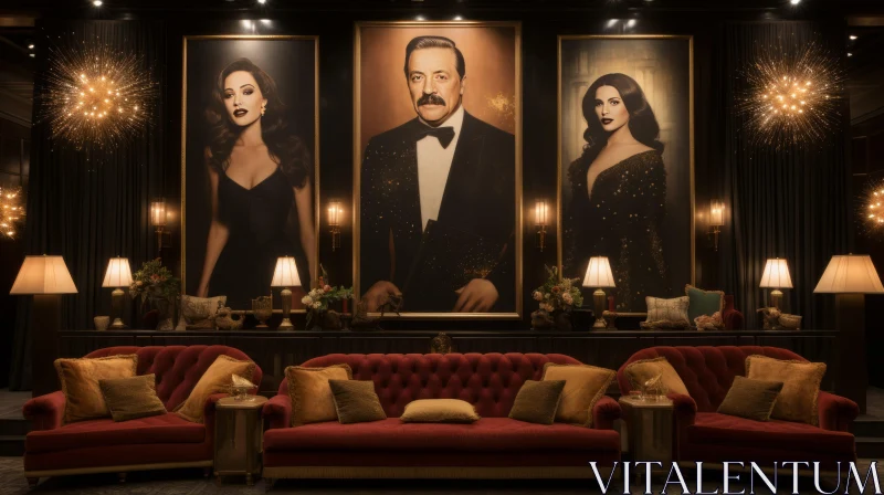 Elegant Room with Glamorous Hollywood Style Murals AI Image