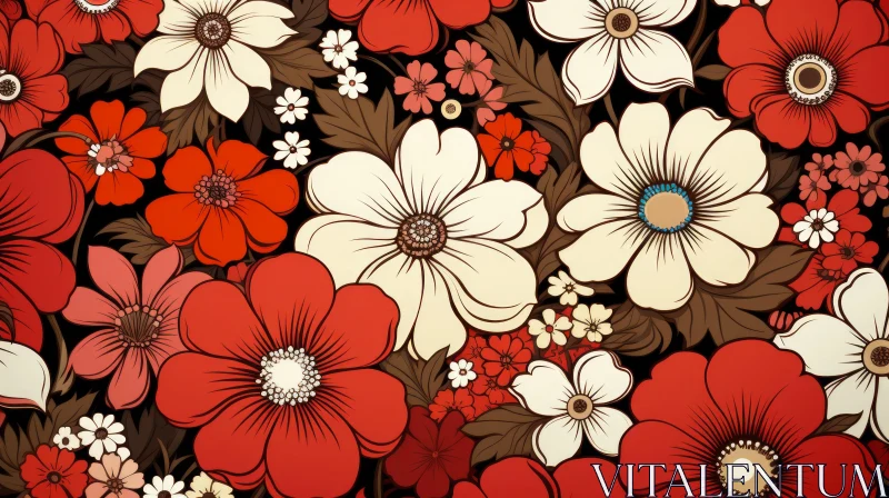 Vintage Floral Pattern in Soviet Pop Art Style AI Image