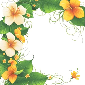 Ornate Floral Frame with Green Leaves