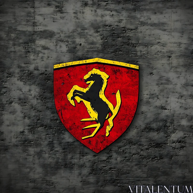 Black Prancing Horse Emblem on Red Shield AI Image