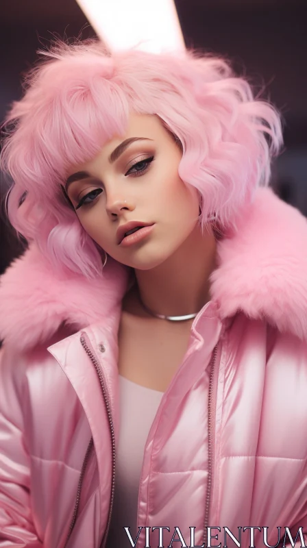 Captivating Pink Hair Girl in Smooth and Shiny Style | Retrowave Citypunk AI Image