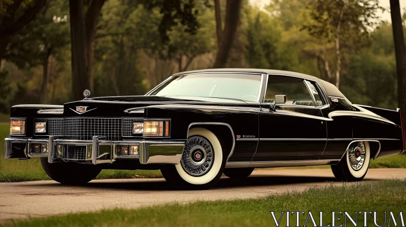 Classic Black Cadillac Car Amidst Greenery AI Image