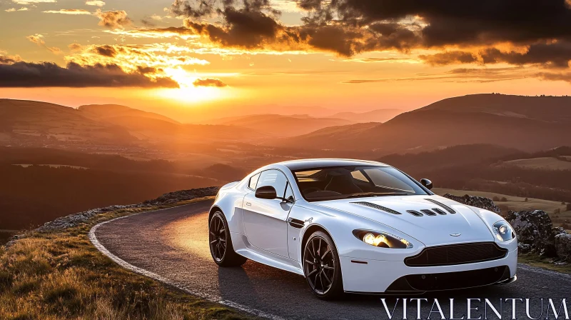 Luxury Car in Scenic Mountain Sunset AI Image