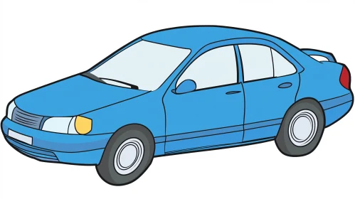 Blue Sedan Car Drawing