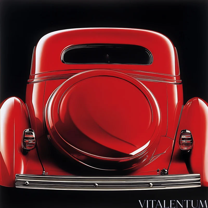 Rear View of Vintage Red Automobile AI Image