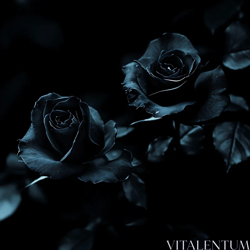 AI ART Mystical Black Roses in Shadow