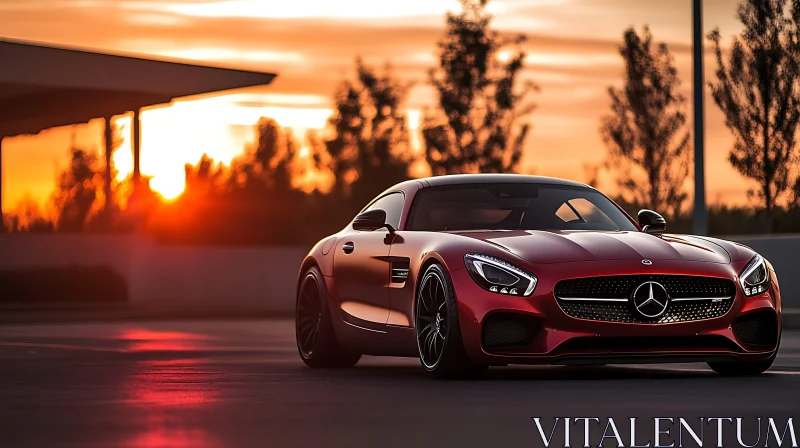 Sunset Red Sports Car AI Image