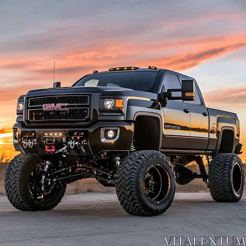 Rugged Black Truck in Scenic Sunset AI Image