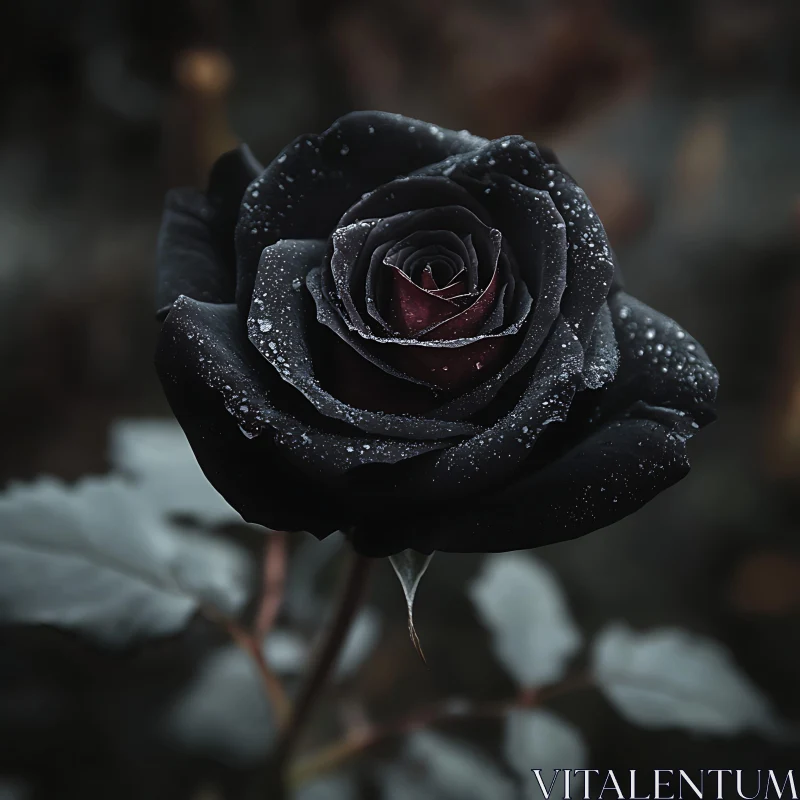 Mystical Black Rose with Dew AI Image