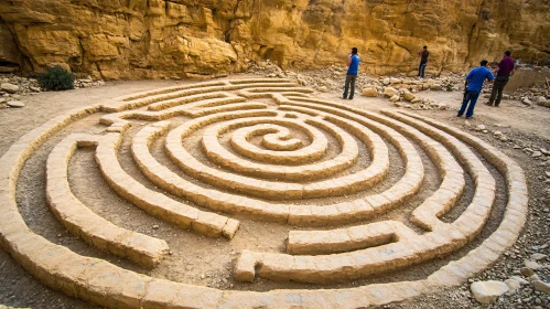 Stone Spiral Labyrinth in Rocky Desert