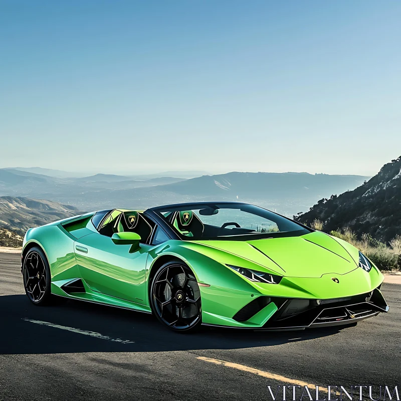 Green Convertible Sports Car in Scenic Mountains AI Image