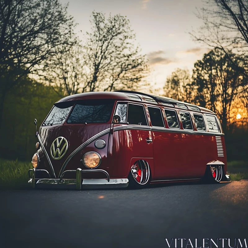 Classic Restored Van in Countryside at Dusk AI Image