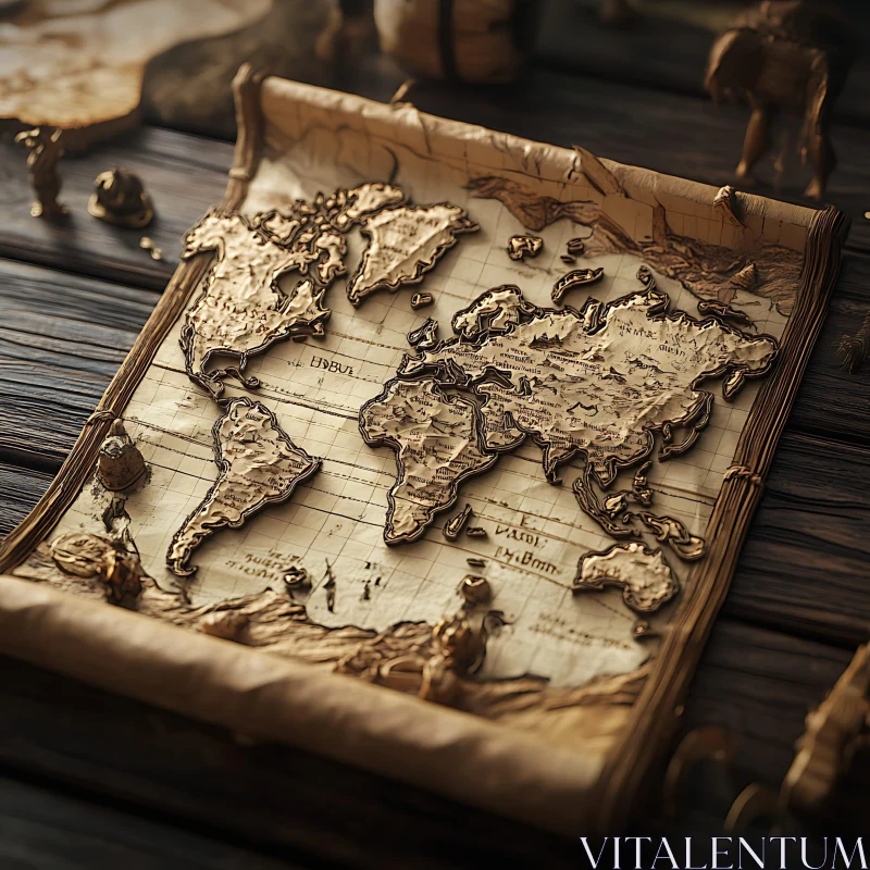 Detailed Antique World Map on Scroll AI Image