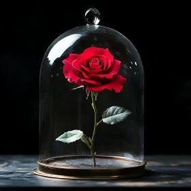 Enchanted Red Rose Under Glass