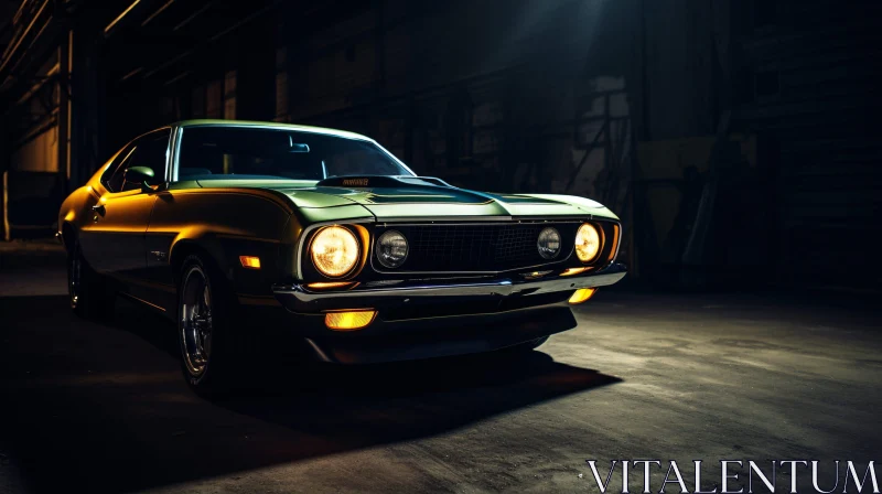 Vintage Mustang Under Industrial Lighting AI Image