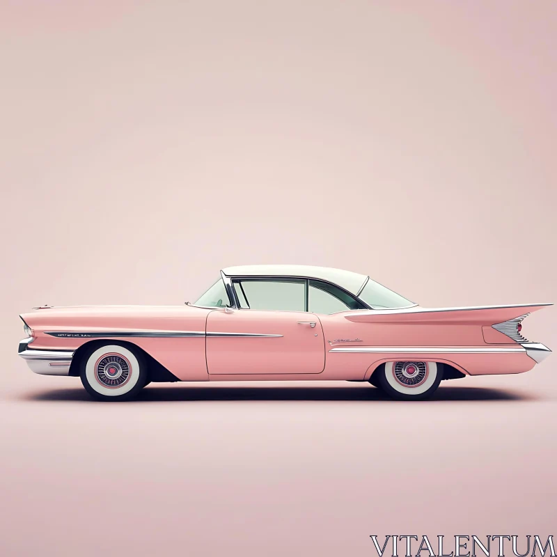 Soft Pink Vintage Car with Chrome Accents AI Image