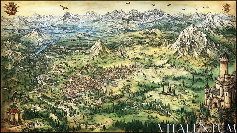 Illustrated Fantasy Map of an Epic Landscape AI Image