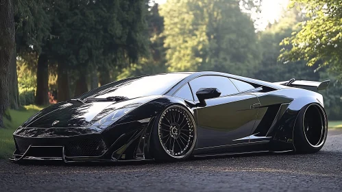 Elegant Black Sports Car Among Trees