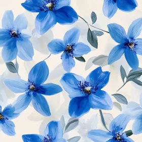 Elegant Blue Blossoms and Leaves - Artistic Floral Design