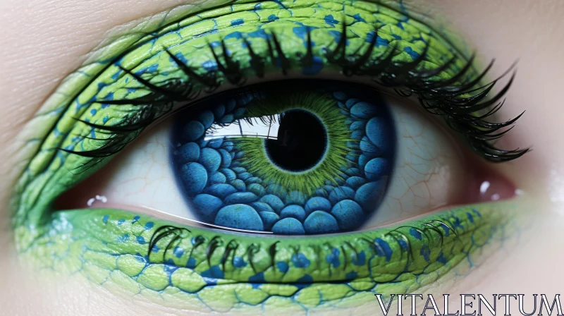 Enchanting Green Eye with Blue Makeup | Hyperrealistic Murals AI Image