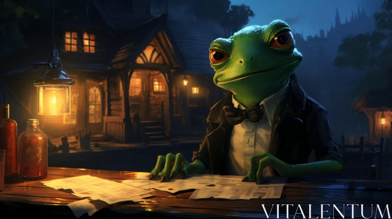 Frog Character in Victorian Tavern - A Matte Painting Illustration AI Image