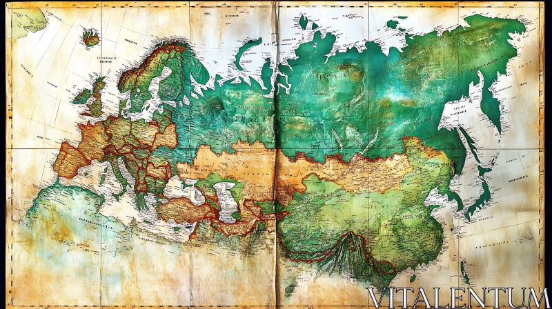 Vintage Cartography of Europe and Asia AI Image