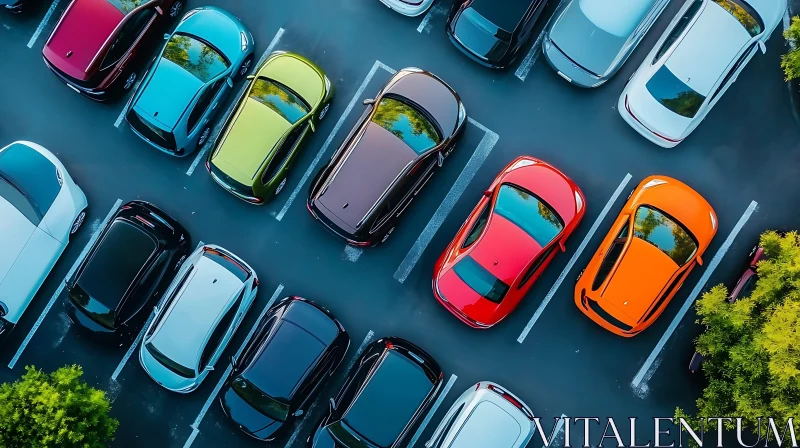 AI ART Vibrant Cars Arranged in a Parking Lot from Above