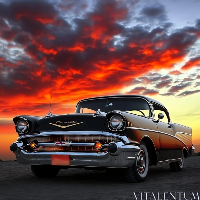 Vintage Car at Sunset AI Image