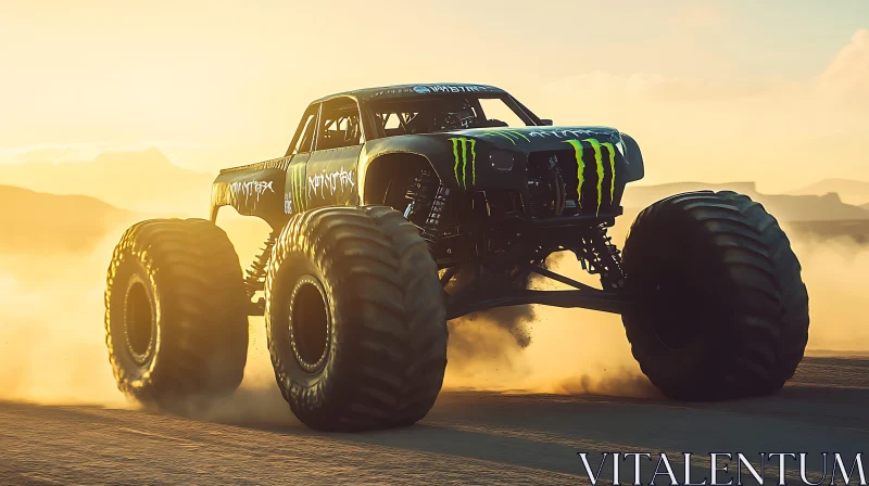 Massive Monster Truck Roaring in Sandy Terrain AI Image