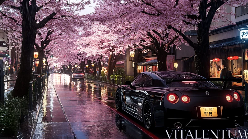 Sporty Elegance in Cherry Blossom Street AI Image