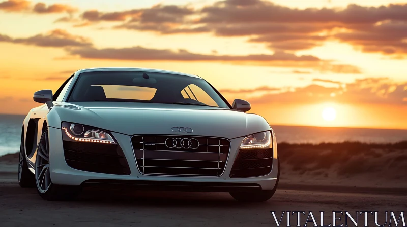 Luxury Car by the Sea during Sunset AI Image