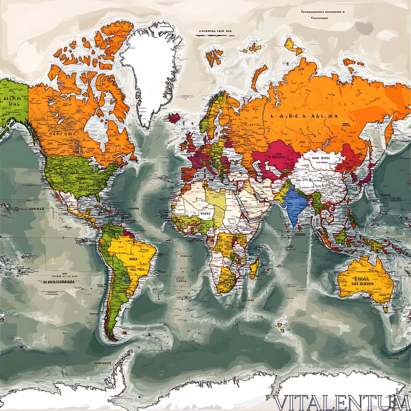 Colorful World Map Showing Countries and Borders AI Image