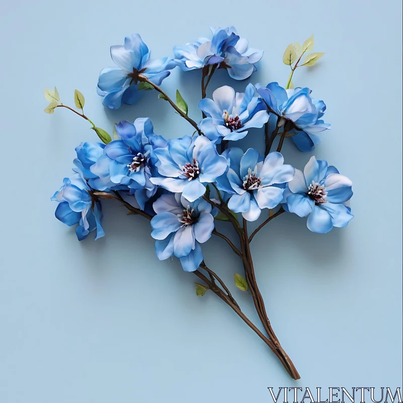 AI ART Elegant Blue Flowers on Branch