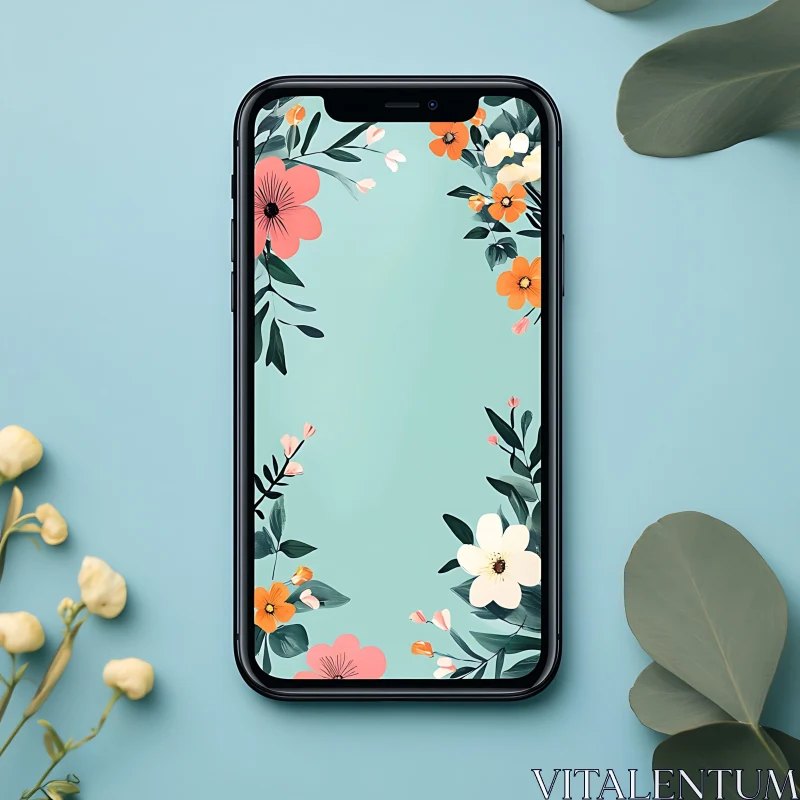 Floral Art on Smartphone Screen AI Image