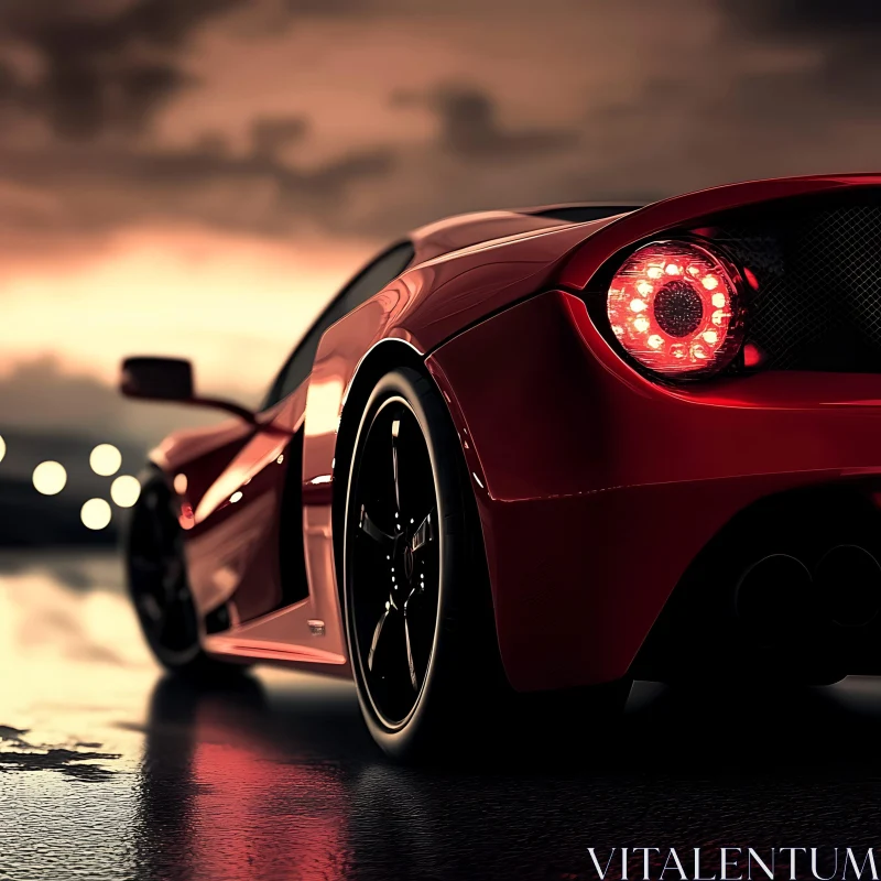 Luxurious Red Sports Car Under Night Sky AI Image