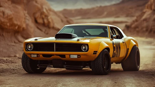 Vintage Muscle Car in Dusty Desert