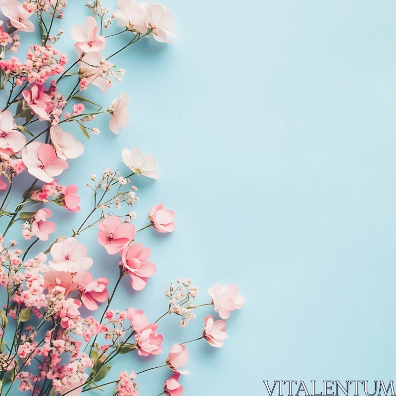 Charming Floral Composition Against Blue AI Image