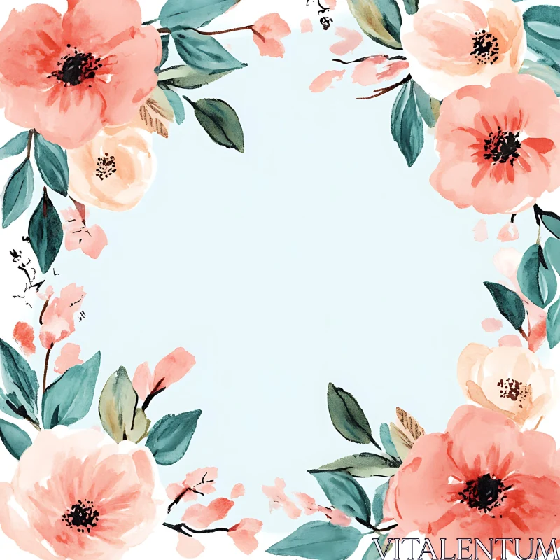 Pastel Watercolor Blossoms Frame AI Image