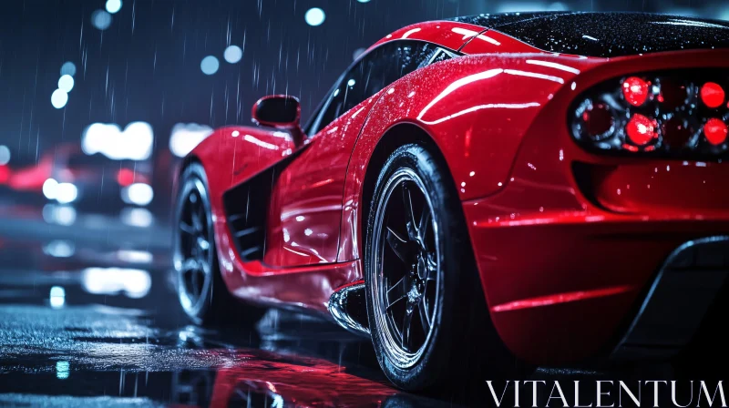 Urban Nighttime Wet Car Scene AI Image