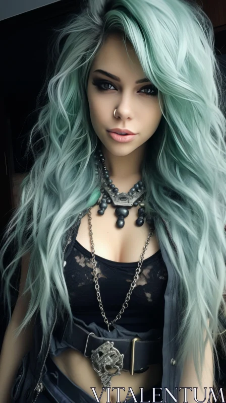 Captivating Green Hair: A Baroque-Punk Masterpiece AI Image