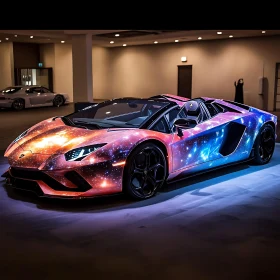 Convertible Sports Car with Cosmic Design in Showroom