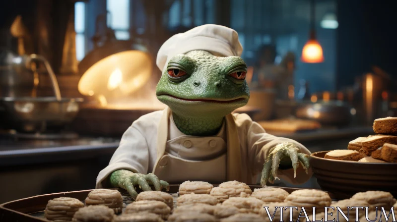 Lizard Chef with Cookies: A Matte Painting Rendering AI Image