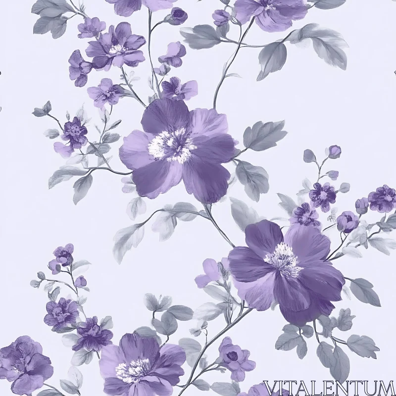 Lavender Floral Design with Intricate Petals and Leaves AI Image