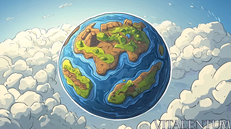 AI ART Cartoon Earth in Clouds